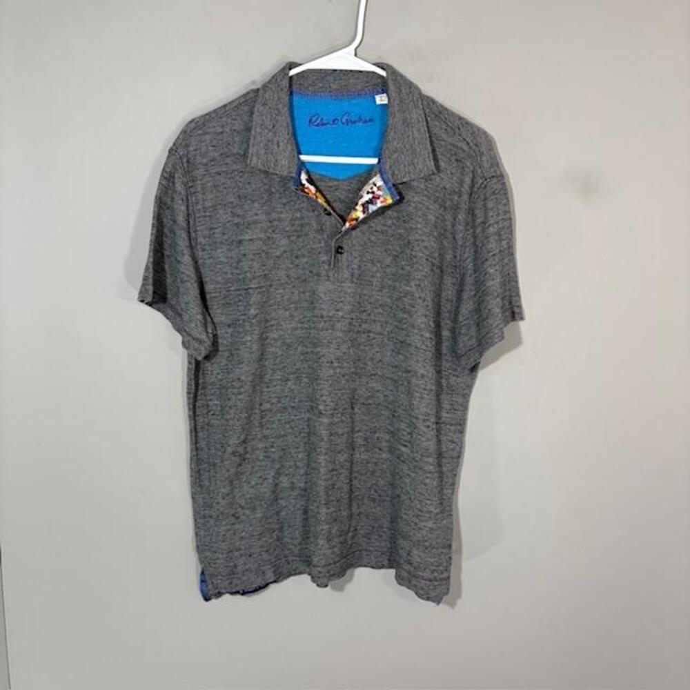 Robert Graham Polo Shirt Mens Large Gray Solid Cotton Modal Jersey Knit Top